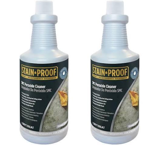 Two bottles of Stain-Proof 3MC Peroxide Cleaner on a white background